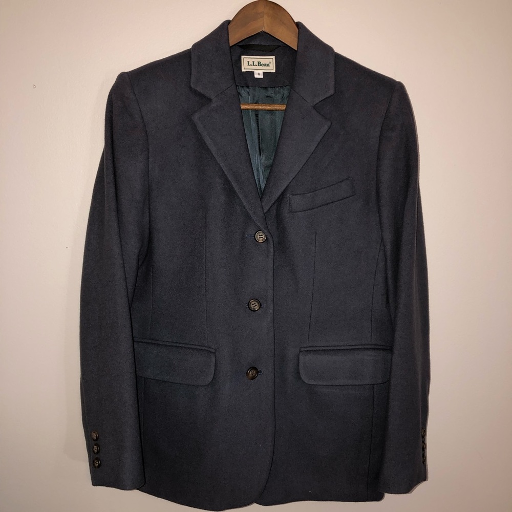 L.L. BEAN Women's Cashmere Wool Blend Blue Career Coat Blazer Sz 6